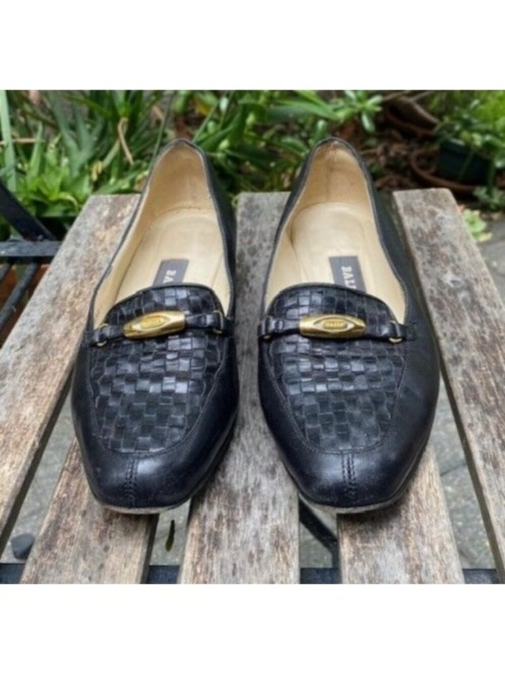 Bally Vanessa Woven Loafers Women's Size 5 Black Leather Made in Italy Shoes